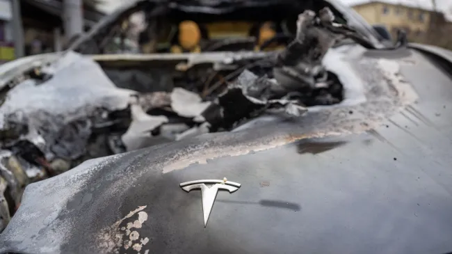 A Tesla destroyed in an arson attack